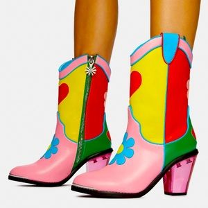 NEW Dolls Kill Delias Colorblock Rainbow Cowboy girl Boots US Womens Size 7M